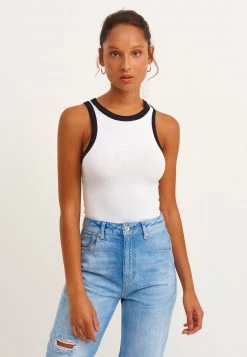 OXXO Donna ELASTISCHES MIT FEINER RIPPENSTRUKTUR - Top - White/black