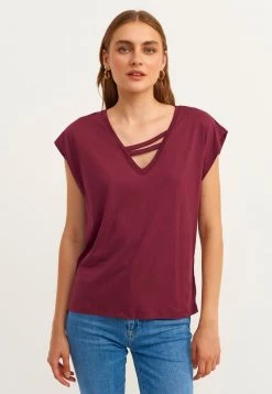OXXO Donna WEITES MIT BÄNDER DETAIL - T-shirt Basic - Eggplant