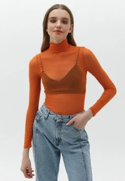 OXXO Donna TRANSPARENTES MIT STEHKRAGEN - Maglietta A Manica Lunga - Harvest Pumpkin