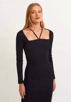 OXXO Donna MIT ECKIGEM AUSSCHNITT UND BÄNDERDETAIL - Vestito Elegante - Black