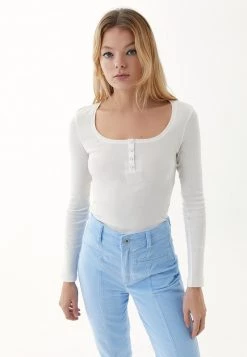 OXXO Donna MIT KNOPFDETAILS - Maglietta A Manica Lunga - White