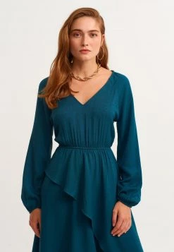 OXXO Donna BALLONÄRMELN - Vestito Lungo - Bottle Green