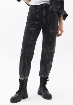 OXXO Donna MIT VORDERSIETIGER NAHT - Jeans A Sigaretta - Black Denim