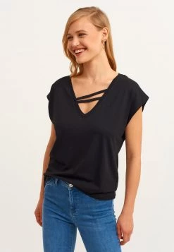 OXXO Donna WEITES MIT BÄNDER DETAIL - T-shirt Basic - Black -Negozio al dettaglio Oxxo 4a549381066a4d1c91877a91bad356d8