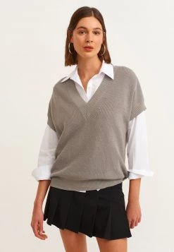 OXXO Donna MIT FEINER STRICKOPTIK - T-shirt Basic - Grey Melange