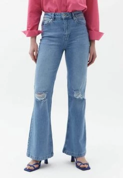 OXXO Donna MIT MITTLERER TAILLENFORM - Jeans A Zampa - Light Denim