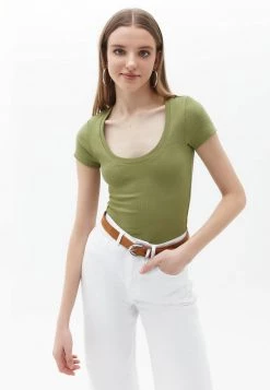 OXXO Donna MIT GERIPPTER OPTIK - T-shirt Basic - Mosstone