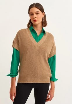 OXXO Donna MIT FEINER STRICKOPTIK - T-shirt Basic - Cocoa Creme Melange