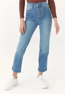 OXXO Donna HOHER TAILLE - Jeans Bootcut - Tint Denim