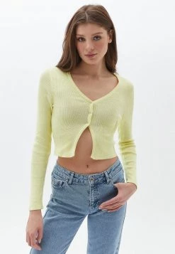 OXXO Donna MIT GERIPPTER OPTIK - Cardigan - Mottled Light Yellow