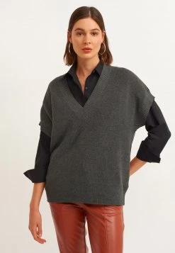 OXXO Donna MIT FEINER STRICKOPTIK - T-shirt Basic - Anthra Melange