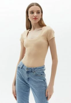 OXXO Donna MIT GERIPPTER OPTIK - T-shirt Basic - Hazelnut