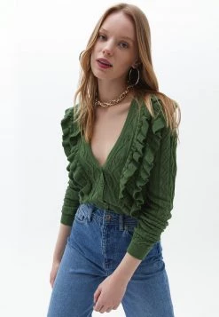 OXXO Donna VOLANT DETAILS - Cardigan - Loden Forest -Negozio al dettaglio Oxxo ae56bbc28f494989bc6fb3415f44904d
