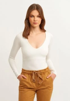 OXXO Donna Maglietta A Manica Lunga - Offwhite