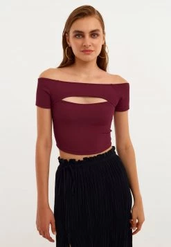 OXXO Donna MIT CUTOUT DETAIL - Camicetta - Eggplant