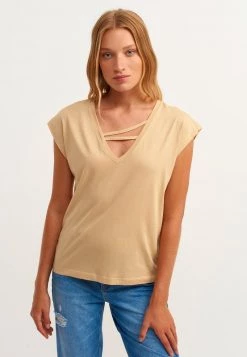 OXXO Donna WEITES MIT BÄNDER DETAIL - T-shirt Basic - Caraway