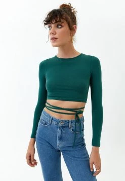 OXXO Donna MIT BINDEDETAIL - Maglietta A Manica Lunga - Green