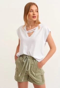 OXXO Donna WEITES MIT BÄNDER DETAIL - T-shirt Basic - White