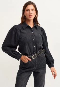 OXXO Donna MIT BALLONÄRMELN - Camicia - Black Denim