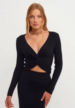 OXXO Donna CROPPED TWIST FRONT - Maglione - Black