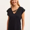 OXXO Donna WEITES MIT BÄNDER DETAIL - T-shirt Basic - Black