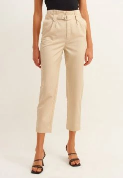 OXXO Donna MIT PAPERBAG BUND - Pantaloni - Beige